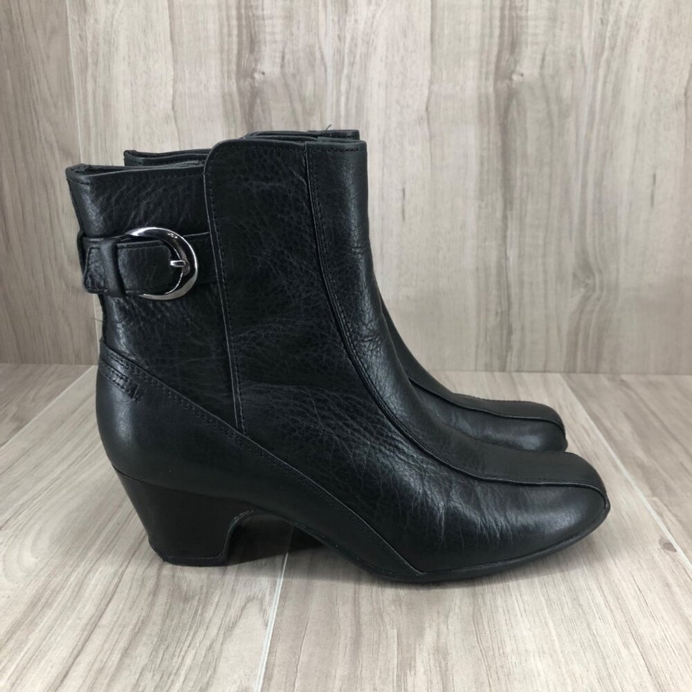 Clarks Black Leather Ankle Boots with Buckle